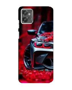 Чехол для Motorola MOTO G32 с картинкой «Спортивная BMW и цветы»