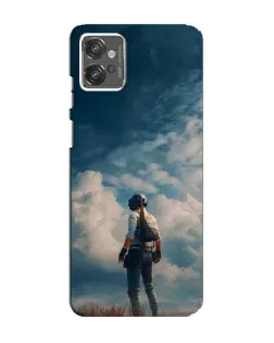 Чехол для Motorola MOTO G32 с картинкой «Герой PUBG на скале»