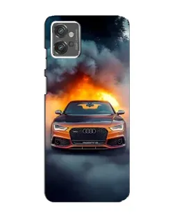 Чехол для Motorola MOTO G32 с картинкой «Audi в огненном дыму»