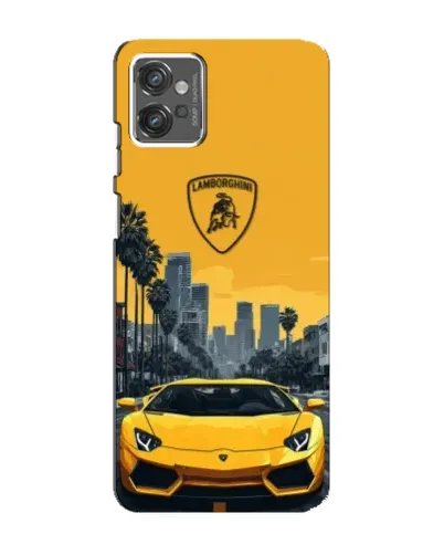 Чехол для Motorola MOTO G32 с картинкой «Желтый Lamborghini город»