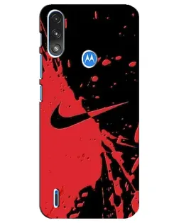Чехол для Motorola E7 Power с картинкой «Красные брызги Nike»