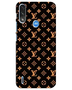 Чехол для Motorola E7 Power с картинкой «Золотая монограмма LV»