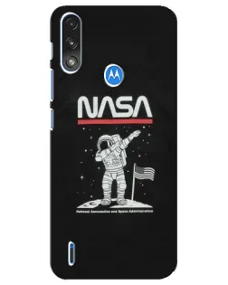 Чехол для Motorola E7 Power с картинкой «NASA — шагаем по Луне»