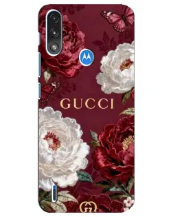 Чехол для Motorola E7 Power с картинкой «Gucci — бордовые розы»