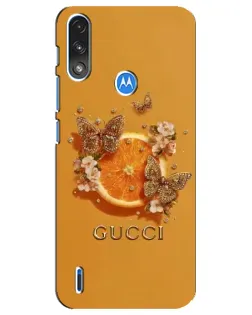 Чехол для Motorola E7 Power с картинкой «Gucci — золотые бабочки»