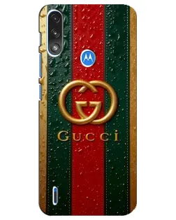 Чехол для Motorola E7 Power с картинкой «Gucci — фирменная полоса и золото»