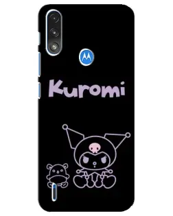 Чехол для Motorola E7 Power с картинкой «Kuromi — черный минимализм»