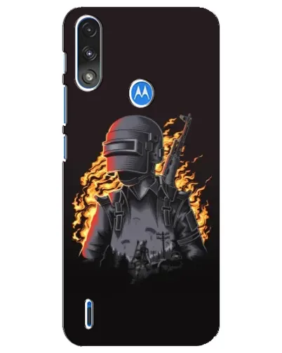 Чехол для Motorola E7 Power с картинкой «PUBG — огненный силуэт»