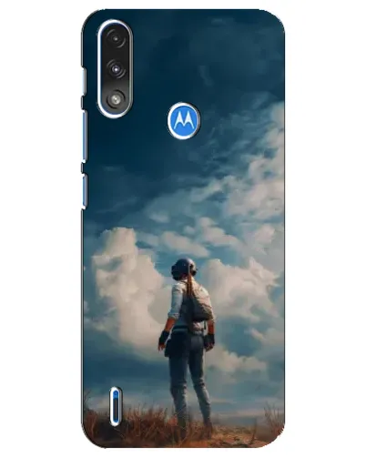 Чехол для Motorola E7 Power с картинкой «Герой PUBG на скале»