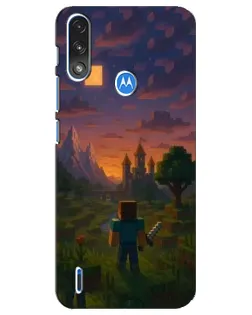 Чехол для Motorola E7 Power с картинкой «Стив у башни»