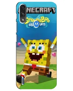 Чехол для Motorola E7 Power с картинкой «Губка Боб Minecraft»
