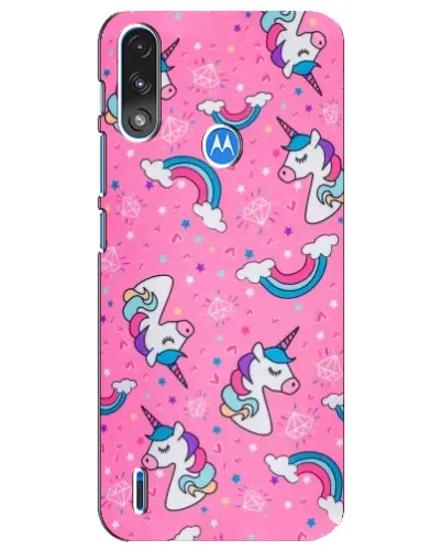 Чехол для Motorola E7 Power с картинкой «Unicorn паттерн розовый»