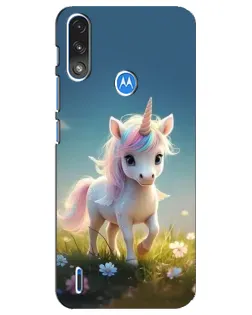 Чехол для Motorola E7 Power с картинкой «Единорог на поляне»