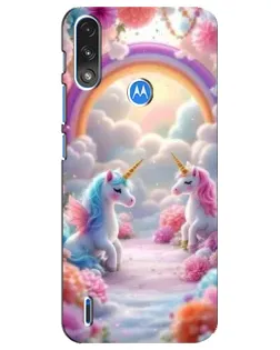 Чехол для Motorola E7 Power с картинкой «Радуга и единороги»