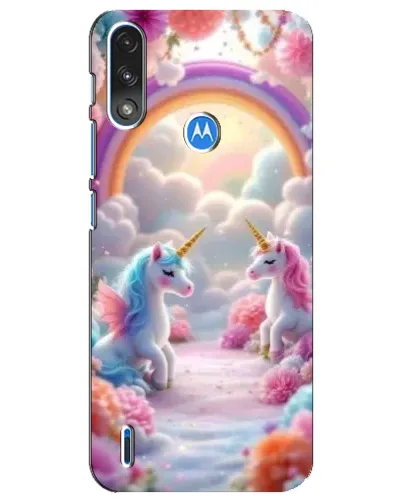 Чехол для Motorola E7 Power с картинкой «Радуга и единороги»