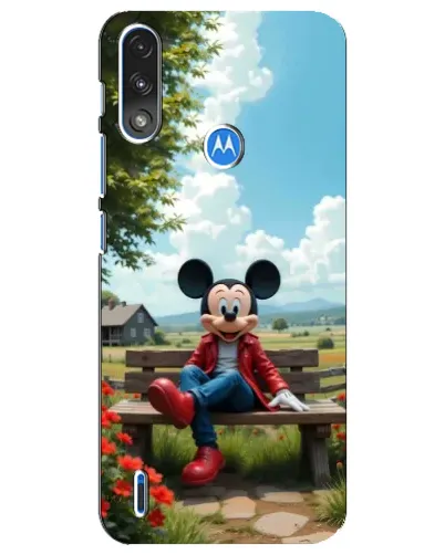 Чехол для Motorola E7 Power с картинкой «Микки на скамейке»