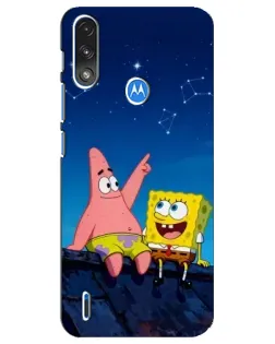Чехол для Motorola E7 Power с картинкой «Губка Боб и Патрик ночью»