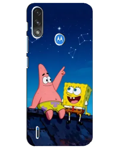 Чехол для Motorola E7 Power с картинкой «Губка Боб и Патрик ночью»