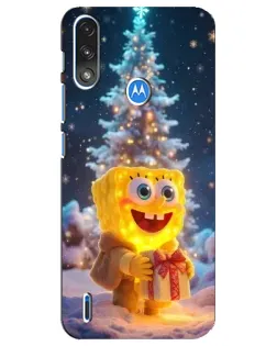 Чехол для Motorola E7 Power с картинкой «Рождественский Спанч Боб»