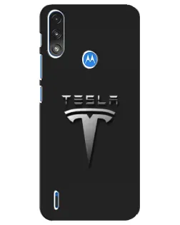 Чехол для Motorola E7 Power с картинкой «Стальной логотип Tesla»