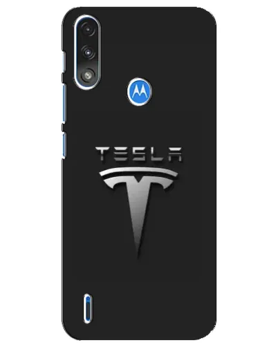 Чехол для Motorola E7 Power с картинкой «Стальной логотип Tesla»