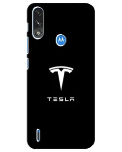 Чехол для Motorola E7 Power с картинкой «Tesla White Logo»
