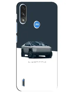 Чехол для Motorola E7 Power с картинкой «Серебристый Cybertruck Tesla»