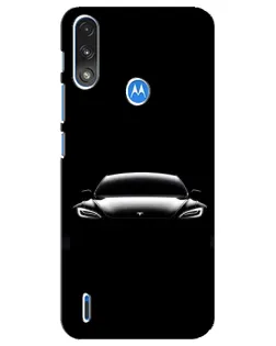 Чехол для Motorola E7 Power с картинкой «Фары Tesla Night»