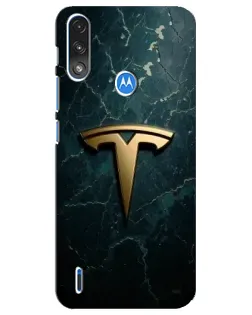 Чехол для Motorola E7 Power с картинкой «Мраморная Tesla Gold»