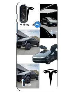 Чехол для Motorola E7 Power с картинкой «Коллаж Cybertruck Tesla»