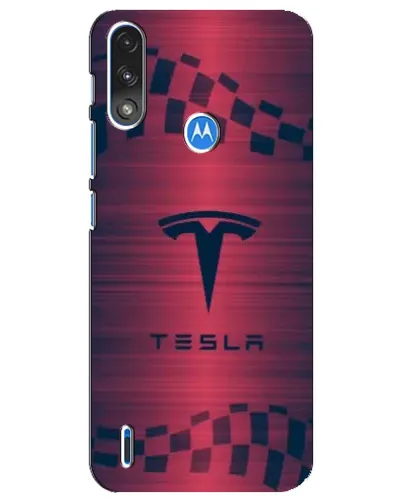 Чехол для Motorola E7 Power с картинкой «Тесла красный карбон»