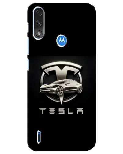 Чехол для Motorola E7 Power с картинкой «Tesla — серебристое авто»