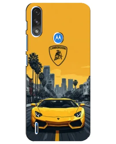 Чохол для Motorola E7 Power з картинкою «Жовтий Lamborghini місто»