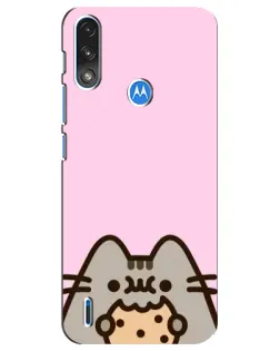 Чехол для Motorola E7 Power с картинкой «Pusheen и печенье»