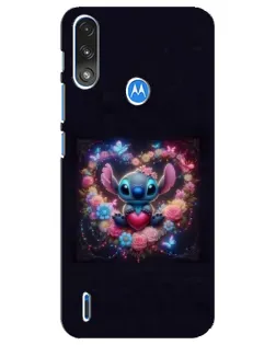 Чехол для Motorola E7 Power с картинкой «Stitch в цветах»