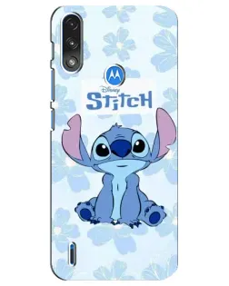 Чехол для Motorola E7 Power с картинкой «Stitch среди цветов»