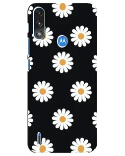 Чехол для Motorola E7 Power с картинкой «Ромашки на черном»