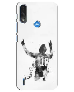Чехол для Motorola E7 Power с картинкой «Черно-белый силуэт Месси»