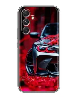 Чехол для Motorola Edge 30 с картинкой «Спортивная BMW и цветы»