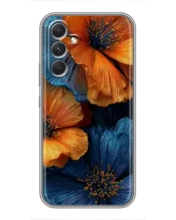 Чехол для Motorola Edge 30 с картинкой «Яркая сине-оранжевая флора»