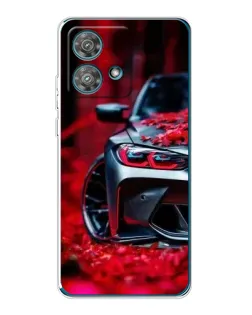 Чехол для Motorola Edge 40 Neo с картинкой «Спортивная BMW и цветы»