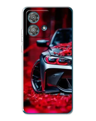 Чехол для Motorola Edge 40 Neo с картинкой «Спортивная BMW и цветы»