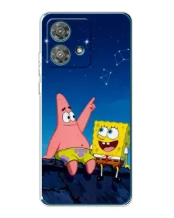Чехол для Motorola Edge 40 Neo с картинкой «Губка Боб и Патрик ночью»