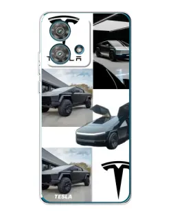 Чехол для Motorola Edge 40 Neo с картинкой «Коллаж Cybertruck Tesla»