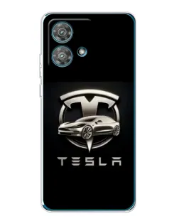 Чехол для Motorola Edge 40 Neo с картинкой «Tesla — серебристое авто»