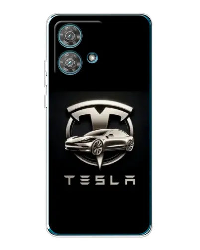 Чехол для Motorola Edge 40 Neo с картинкой «Tesla — серебристое авто»