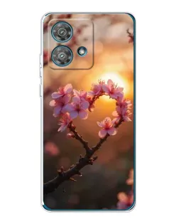 Чехол для Motorola Edge 40 Neo с картинкой «Розовый цвет сердце на фоне заката»