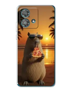 Чехол для Motorola Edge 40 Neo с картинкой «Капибара с пиццей»