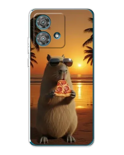Чехол для Motorola Edge 40 Neo с картинкой «Капибара с пиццей»