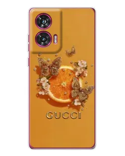 Чехол для Motorola Edge 50 Fusion с картинкой «Gucci — золотые бабочки»